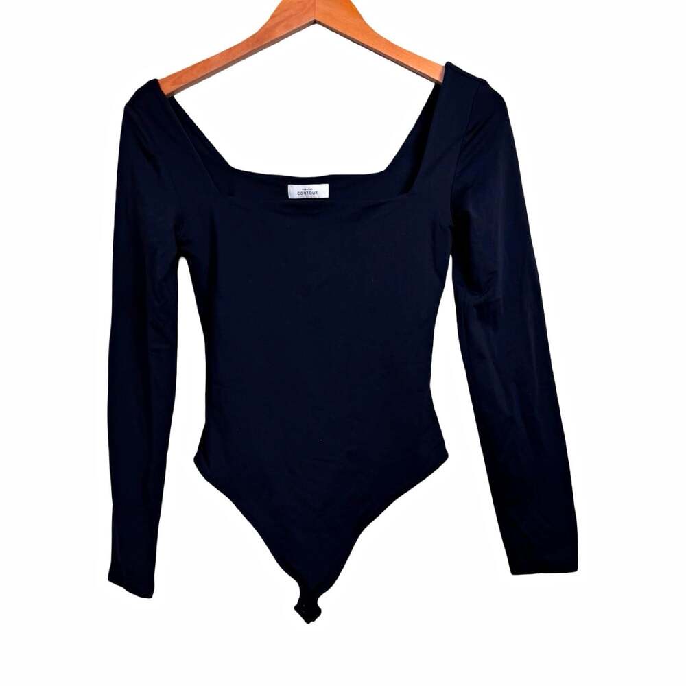 Babaton Aritzia Womens Black Long Sleeve Square Neck Solid Bodysuit Size M